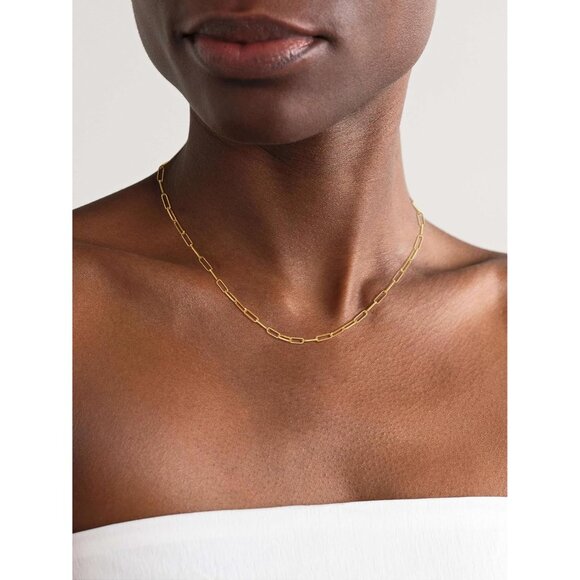 Sweatproof 14K Gold Plated Non Tarnish Chunky Herringbone Paperclip Necklace - Picture 3 of 7